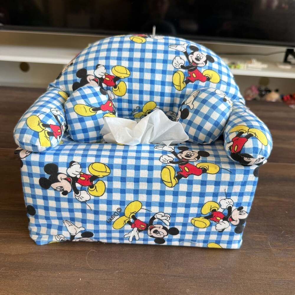 Disney Mickey Mouse Fabric Tissue Box Cover Blue Gingham